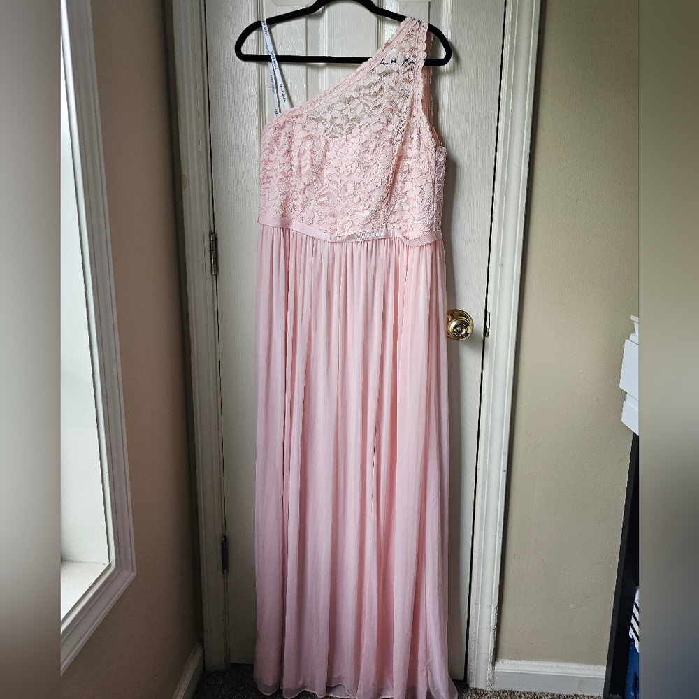 Lace One Shoulder Sheer Chiffon Lined Skirt Bridesmaid Side Slit Formal Dress 14